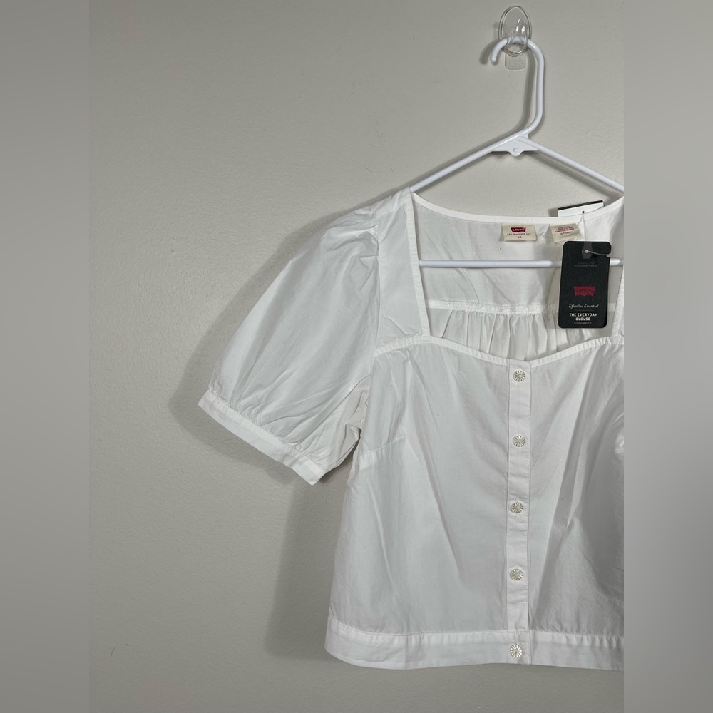 Levi’s Women's Simone Top Elegant White Blouse with Lace Trim and V-Neck NWT - Picture 3 of 15